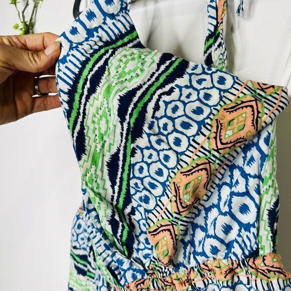 Ark & Co. Bohemian Blue Green Aztec Shorts Romper - Picture 5 of 12